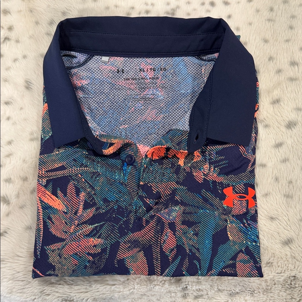 Under Armour Men's Navy and Coral Floral Polo